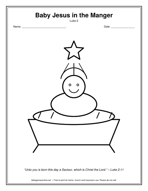 Coloring page: Baby Jesus in the manger under a star