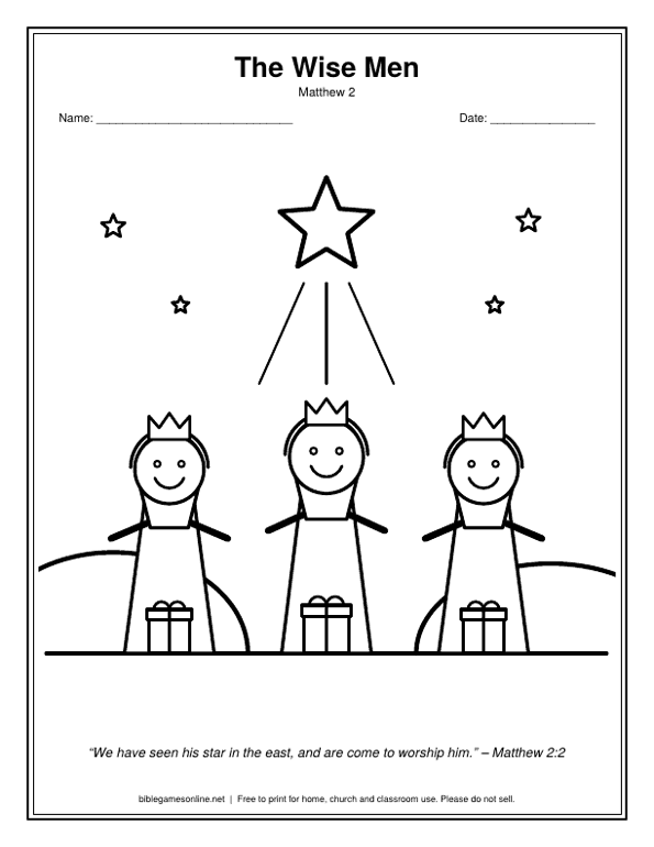 Coloring page: Three wise men with gifts under the star