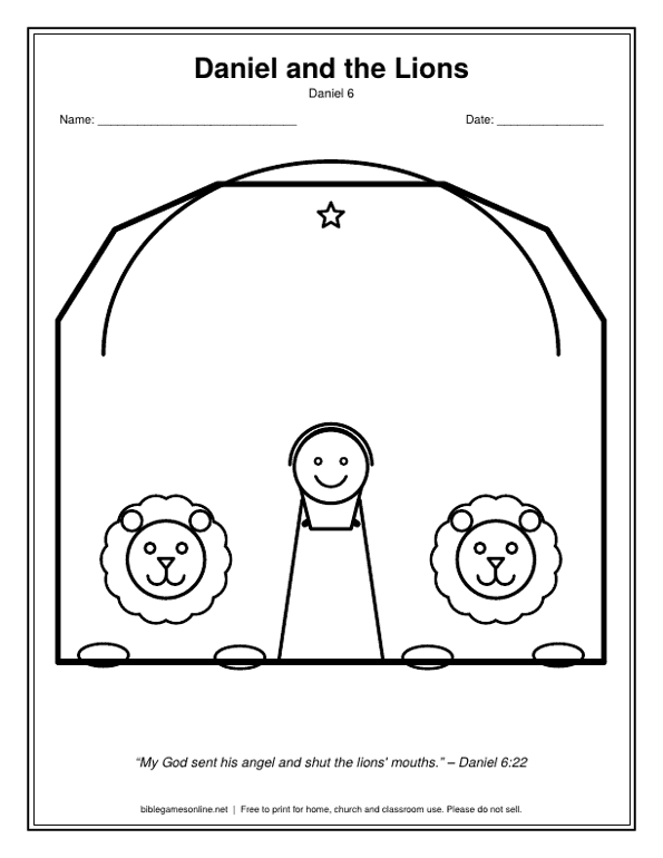 Coloring page: Daniel praying between two lions