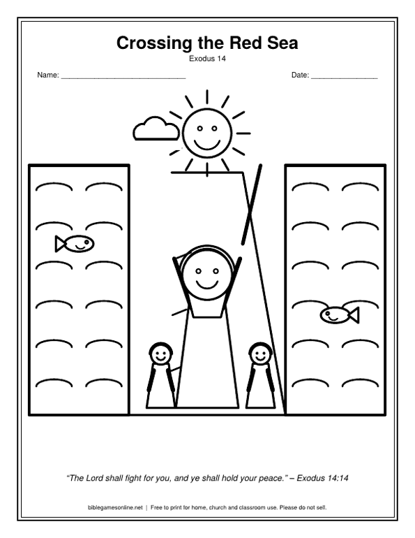 Coloring page: Moses with the sea parted