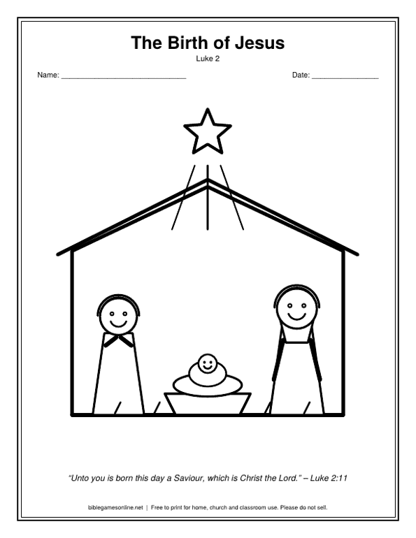 Coloring page: The Nativity with baby Jesus in the manger