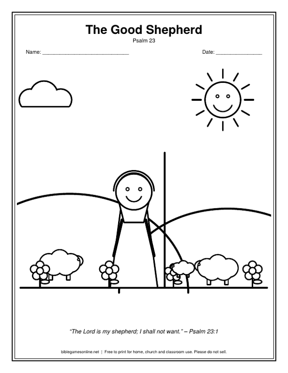Coloring page: The Good Shepherd with his sheep