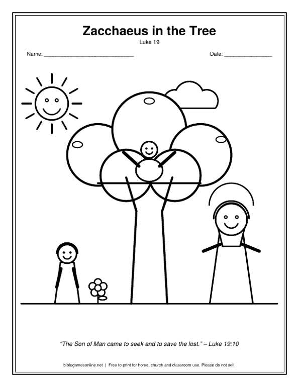 Coloring page: Zacchaeus in the sycamore tree