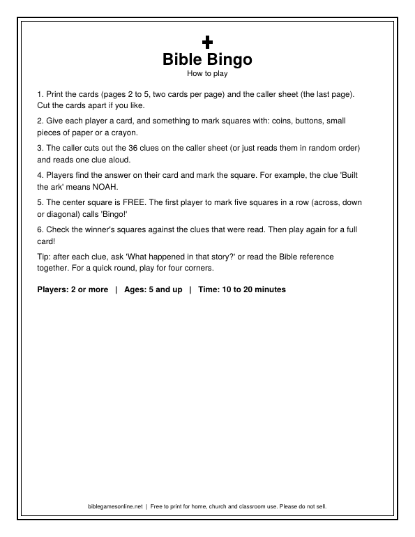 Preview of the Bible Bingo printable PDF