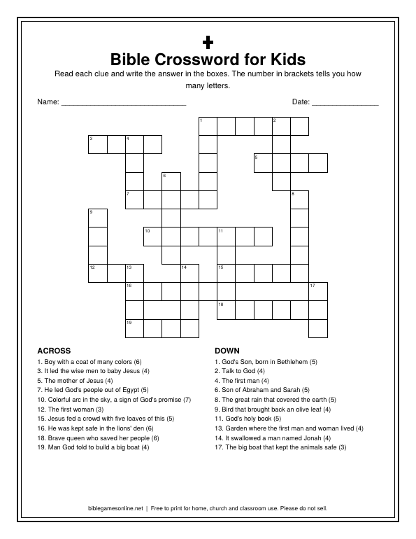 Preview of the Bible Crossword for Kids printable PDF