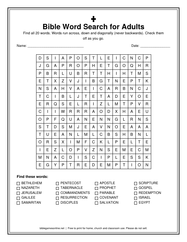 Preview of the Bible Word Search for Adults printable PDF