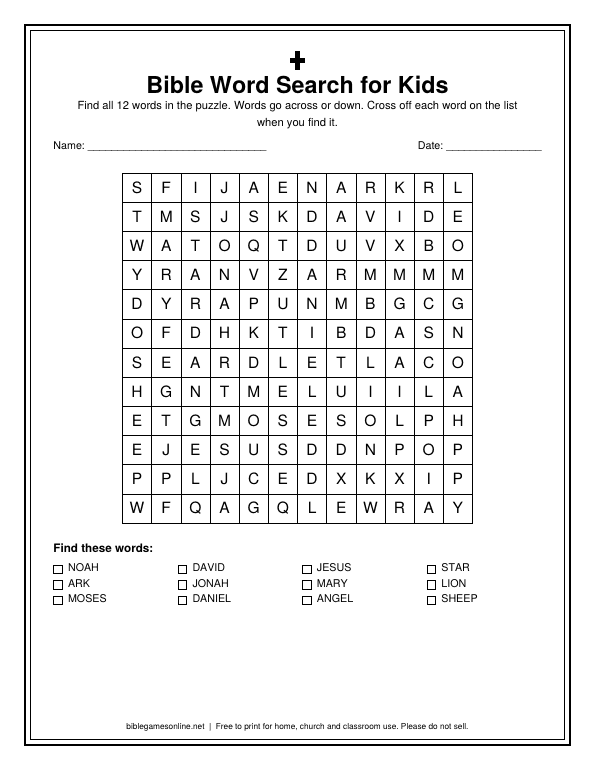 Preview of the Bible Word Search for Kids printable PDF