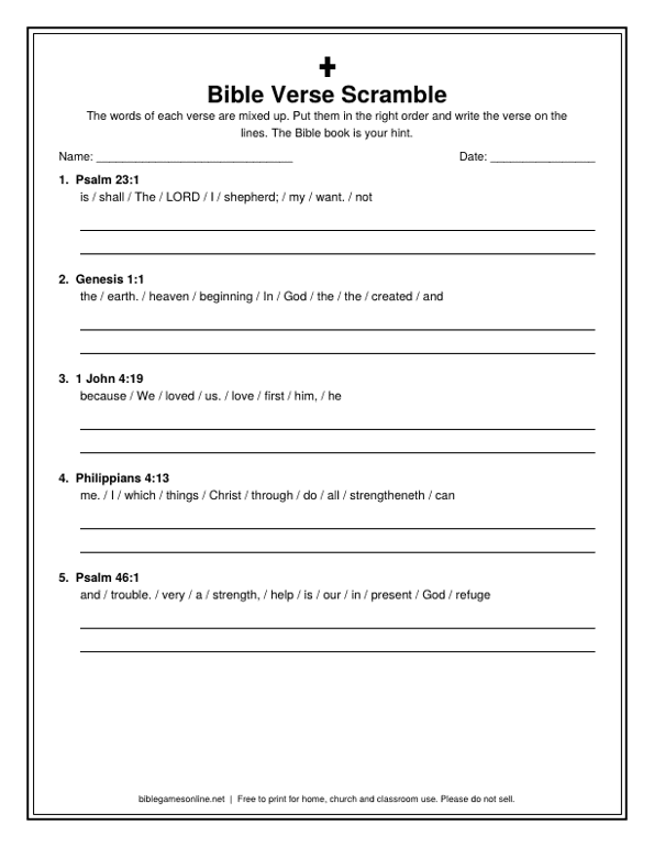 Preview of the Bible Verse Scramble Game printable PDF
